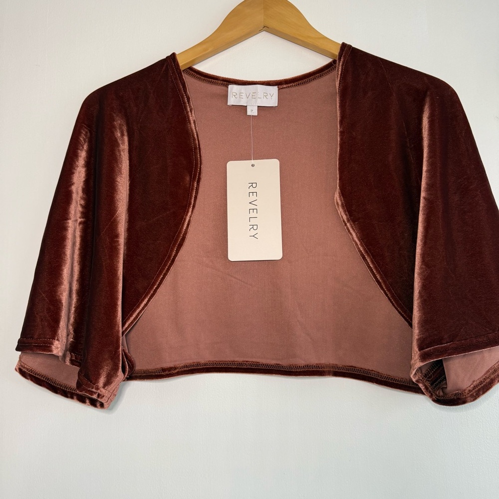 Revelry Velvet Bolero Shrug in Deep Brown